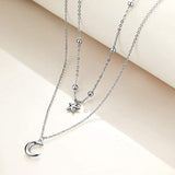 Sterling Silver Star Crescent Moon Pendant Necklace Layered Chain Jewerly Gifts For Women Girls Kid