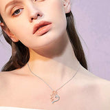 Sterling Silver Rose Flower Infinity Heart Pendant Necklace Engraved I Love You Froever Necklace for Women