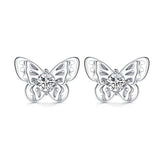 Silver Cute Butterfly Stud Earrings with Crystals from Swarovski