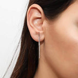 Rhodium Plated Sterling Silver Cubic Zirconia CZ Bar Fashion Dangle Drop Earrings