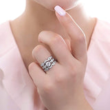 Rhodium Plated Sterling Silver Cubic Zirconia CZ Stackable Star Crescent Moon Fashion Right Hand Ring Set