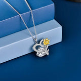 Sterling Silver Sunflower&Heart Necklace Dainty Fashion Pendant Jewelry  for Women