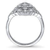 Rhodium Plated Sterling Silver Cubic Zirconia CZ Statement Art Deco Milgrain Cocktail Fashion Right Hand Ring