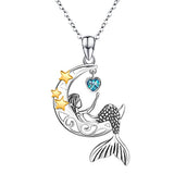 ilver Sea Mermaid Crescent Moon Star Necklace