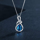 S925 Sterling Silver Blue Birthstone Love Pendant Necklace Dainty Jewelry Gifts for Mom Women Girls