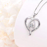 925 Sterling Silver CZ  Love Heart Pendant Necklace Gift for Women Girls Mum