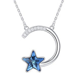 Silver Star and Moon Necklace Star Necklace with Blue Crystal 