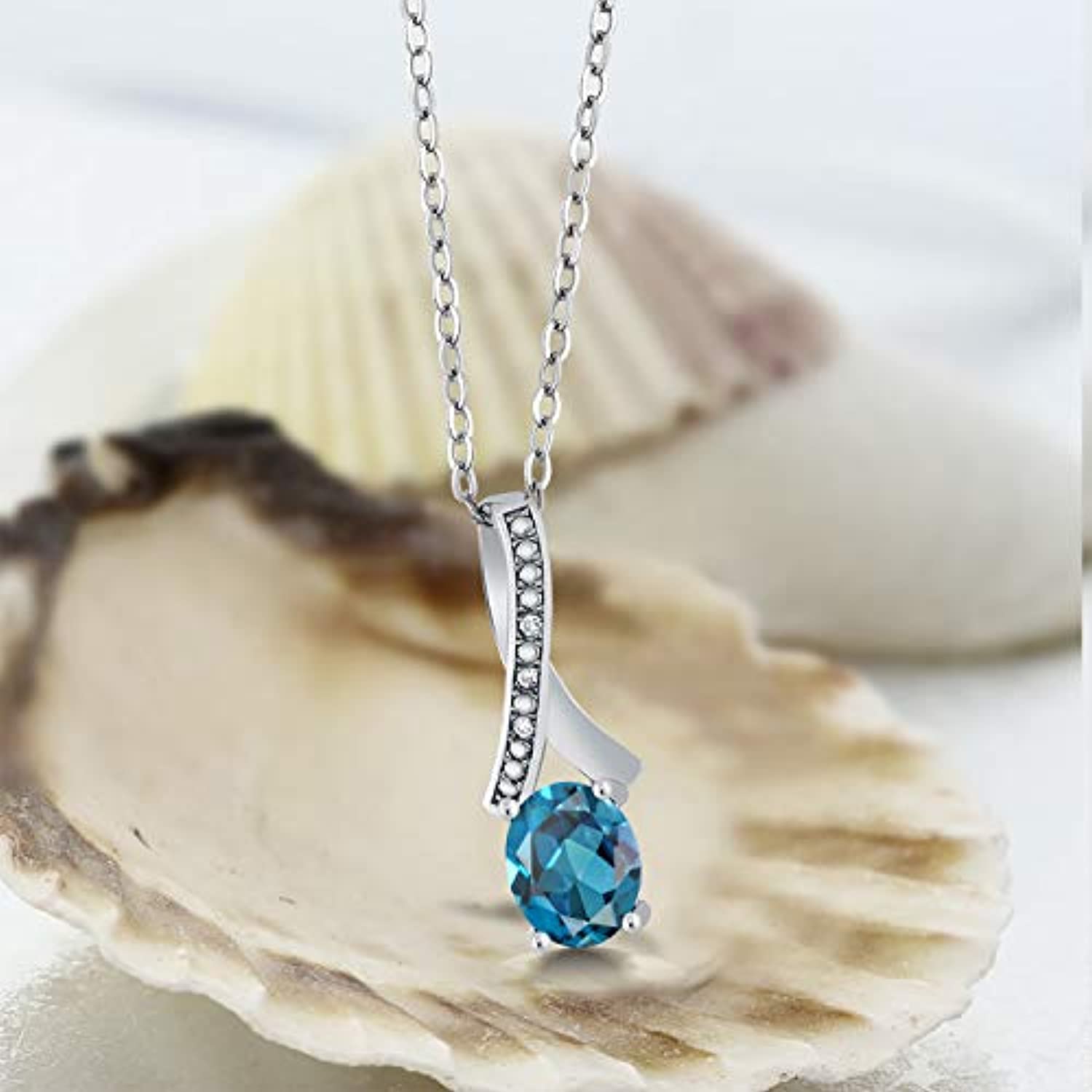 Sterling Silver Oval Gemstone Birthstone & cubic zirconia Pendant with 18 Inch Silver Chain