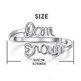 925 Sterling Silver Inspirational Ring I am Enough Adjustable Rings for Women Teen Girls