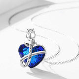 Rose Necklace 925 Sterling Silver Love Heart Pendant Necklace for Women Wife Girlfriend Blue Heart Crystals Jewelry