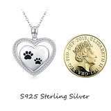 Dog Necklace, S925 Sterling Silver Puppy Dog Pet Paw Print with Bone Love Heart Pendant Necklace for Animal Pet Lovers (Puppy Paw Heart Pendant)