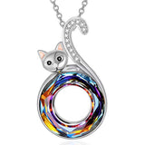  Silver Cat Necklace Kitty Pendant with Crystal