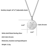 Sterling Silver Initial Pendant Necklace Round Disc CZ Initial White Gold Plated Dainty  Alphabet Necklace