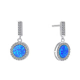  Silver Blue Opal Dangle Drop Earrings 