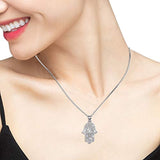 925 Sterling Silver Necklace for Women, Hamsa Hand of Fatima Evil Eye Pendant with Cubic Zirconia, Comes with Black Jewelry Gift Box and 18 Inch Chain