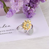 Sunflower Ring for Women S925 Sterling Silver You are My Sunshine Adjustable Wrap Open Rings