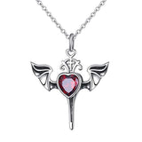 Silver Oxidized Red Heart Gothic Cross Pendant Necklace