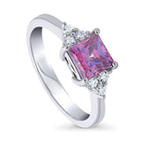 Rhodium Plated Sterling Silver Solitaire Promise Ring Made with Swarovski Zirconia Purple Princess Cut