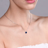 14K Gold Round Blue Sapphire Pendant Necklace For Women