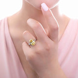 Rhodium Plated Sterling Silver Canary Yellow Cushion Cut Cubic Zirconia CZ Statement 3-Stone Cocktail Anniversary Fashion Right Hand Ring