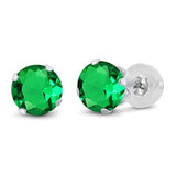 14K  Gold Green  Emerald Stud Earrings