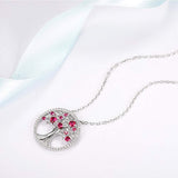 S925 Sterling Silver CZ Tree Of Life Necklace Red Ruby Necklace Pendants For Her