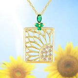Sunflower Necklace 925 Sterling Silver 14k Gold Plated Pendant Necklace Unique Square Pendant Jewelry With Green Crystals Cz Gifts For Women Friend Wife