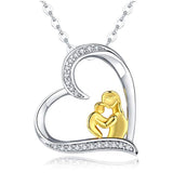 Silver CZ heart The mom and baby necklace