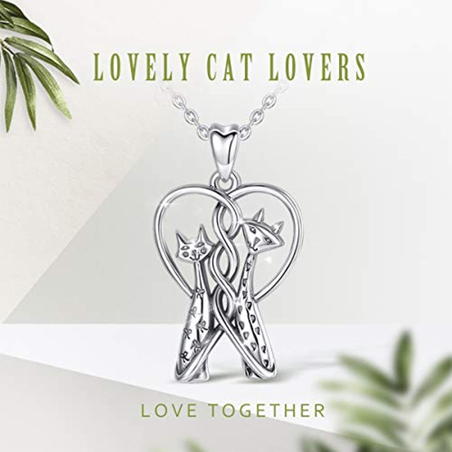 Cat Necklace for Women  925 Sterling Silver Love Heart Cat Pendant, Gifts for Cat Lover - 18Inch Chain
