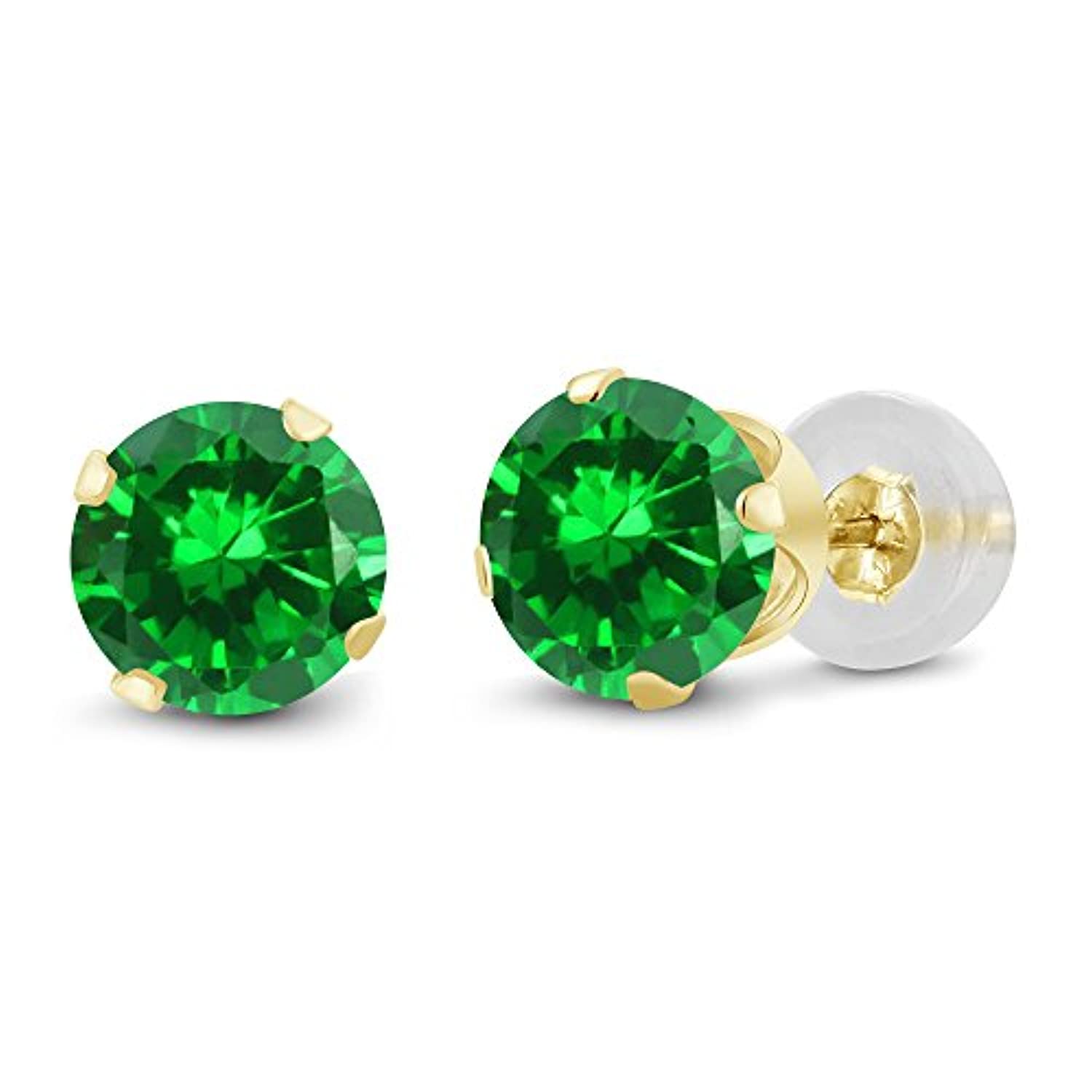 14K  Gold Green Emerald  Stud Earrings 
