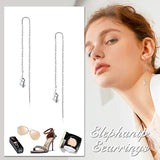Threader Earrings Sterling Silver Elephant Dangle Drop Pull Through Earrings for Women