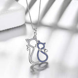 Family Animal Pendant Women 925 Sterling Silver Mom and Baby Necklace Cat Crystal Cubic Zirconia Jewelry