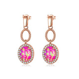  Silver Pink Opal Oval Drop Earrings