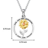 Sunflower Necklace - S925 Sterling Silver Jewelry Heart Pendant For Women Girls You Are My Sunshine I Love You
