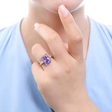 Rhodium Plated Sterling Silver Purple Radiant Cut Cubic Zirconia CZ Statement 3-Stone Cocktail Anniversary Fashion Right Hand Ring