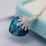 Ocean Heart Sterling Silver Necklace Pendant Blue Crystal Fashion Gift for Women