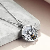 Sterling Silver White Shell with Bee Pendant Necklace “Bee yourself” Jewelry Gift for Women