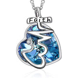 Silver Faith Necklace EKG Pendant with Blue Heart Crystal