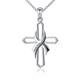 Silver Faith Hope Love Ribbon Cross Pendant Necklace 