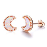 Silver Moon Opal Cute Stud Earrings 