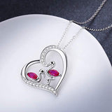 Flamingo Necklace 925 Sterling Silver Flamingo Animal Heart Pendant with Cubic Zirconia, Flamingo Bird Pendant Necklace Mother's Day Gifts for Women