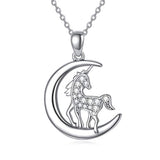 Silver Love Moon Unicorn Necklaces 