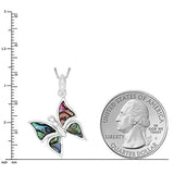 925 Sterling Silver Mother of Pearl, Abalone Shell Butterfly Pendant Necklace, 18