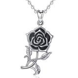 Sterling Silver Rose Necklace for Women Vintage  Flower Pendant Necklaces Hoilday Gifts for Her