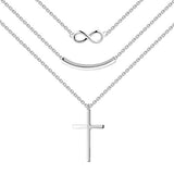 Cross Necklace Sterling Silver Infinity Curved Bar Pendant Multilayer Chain Layered Jewelry