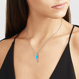 Sterling Silver Created Blue Opal Angle wing Dainty Delicate Necklace October Birthstone Fine Jewelry for Women 16