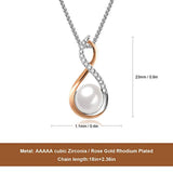 Rose Gold Plated Infinity Pearl Lucky Necklace for Women , Cubic Zirconia Pendant Necklace 925 Sterling Silver Jewellery Present for her