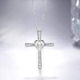 S925 Sterling Silver Forever Love Heart White Pearl Pendant Necklace for Women
