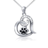 Cute Paw Print Forever Love Heart Pendant Necklace