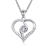 Silver  Love Heart Pendant  Cubic Zirconia  White Gold Plated Necklace